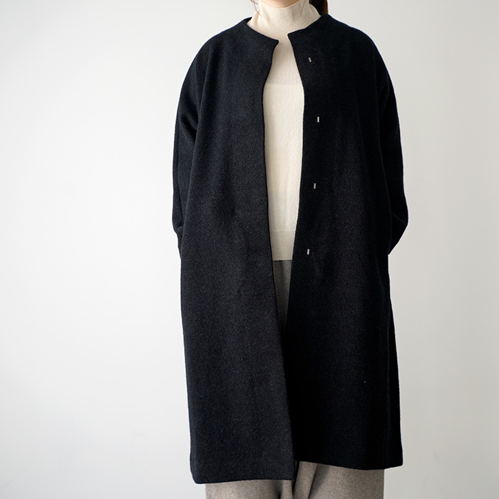 evam eva エヴァムエヴァ press wool long coat プレスウール ロング コート E243K093 圧縮ウール ノーカラー