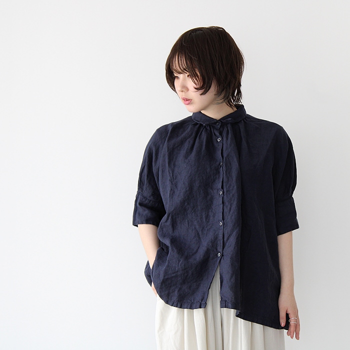 Honnete オネット オーバーダイ アイリッシュリネン ショートスリーブギャザーブラウス H/SLV GATHER BLOUSE Oveadyed  Irish Linen レディース ブラウス-hana shoes & co.