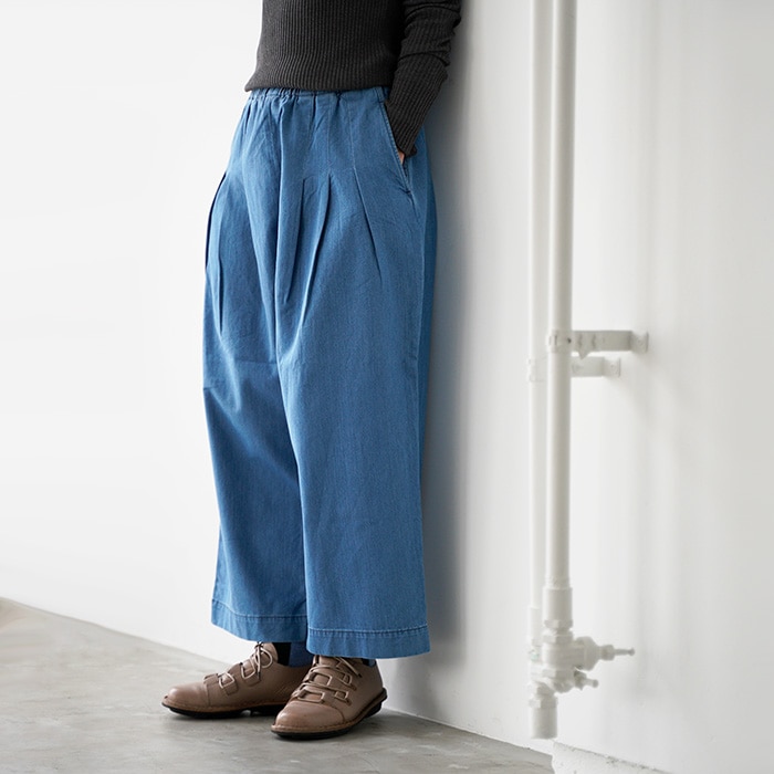 STAMP AND DIARY | ウエストタックワイドパンツ 91cm丈 STAMP AND DIARY｜40/1リネン ウエストタックワイドパンツ91cm丈