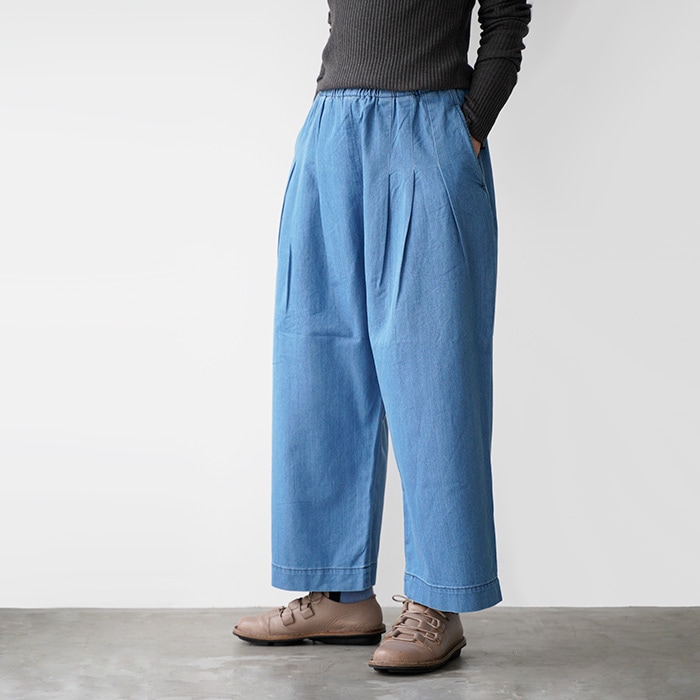 24SS✨ STUMBLY スタンブリー リネンデニムタックワイドパンツ ブルー STUMBLY（スタンブリー）｜パンツ一覧 - WEAR