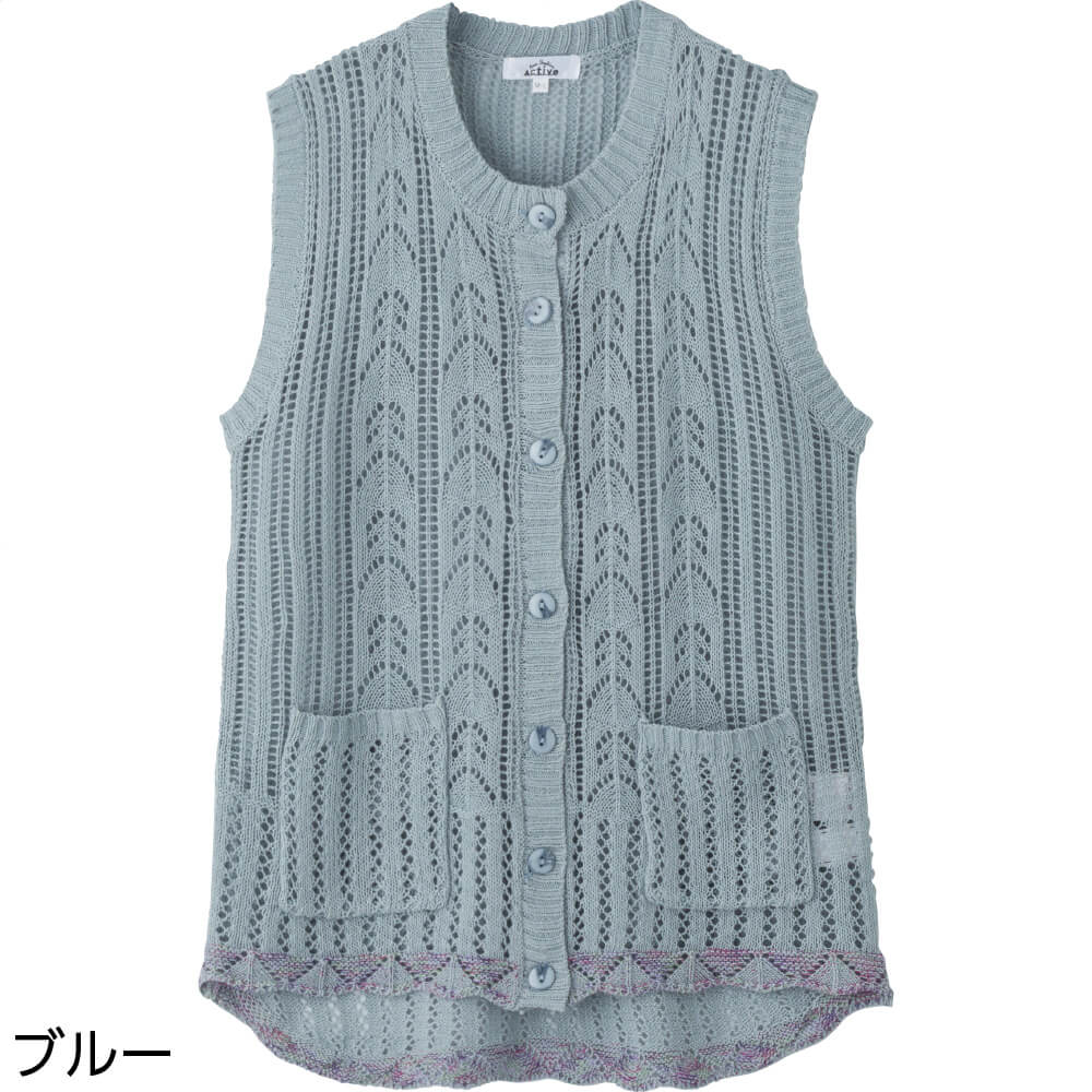 ニット斜め釦ホール丸首ベスト M~L S LL 3L レディース 婦人 用 | 女性用衣類,カーディガン | 介護をてらす笑顔を応援 ハナサンテラス