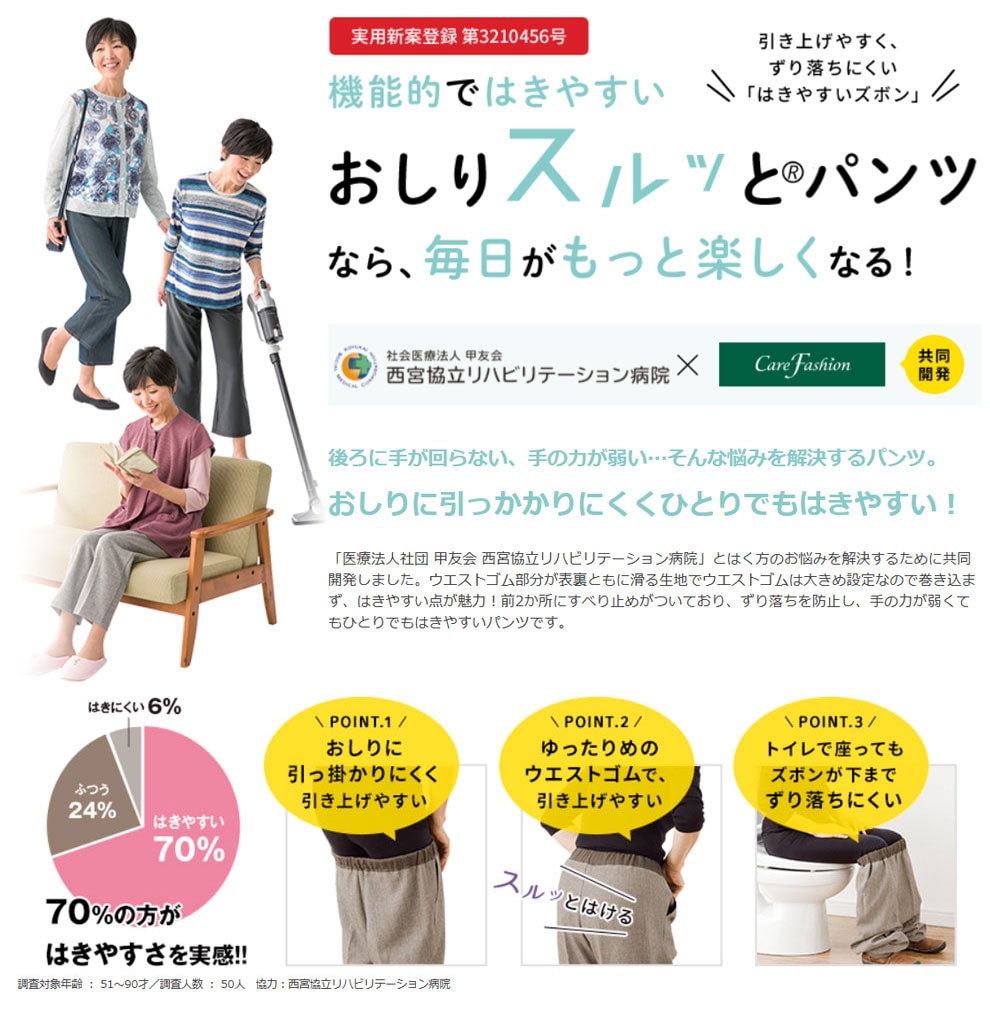 介護用 おしりスルッとパンツ 高齢者がはきやすいズボン