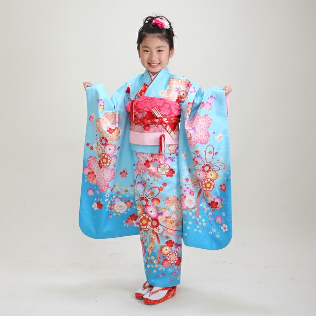 七五三 レンタル 女の子/5～7歳 七五三着物 7歳 七五三着物7歳 水色/花
