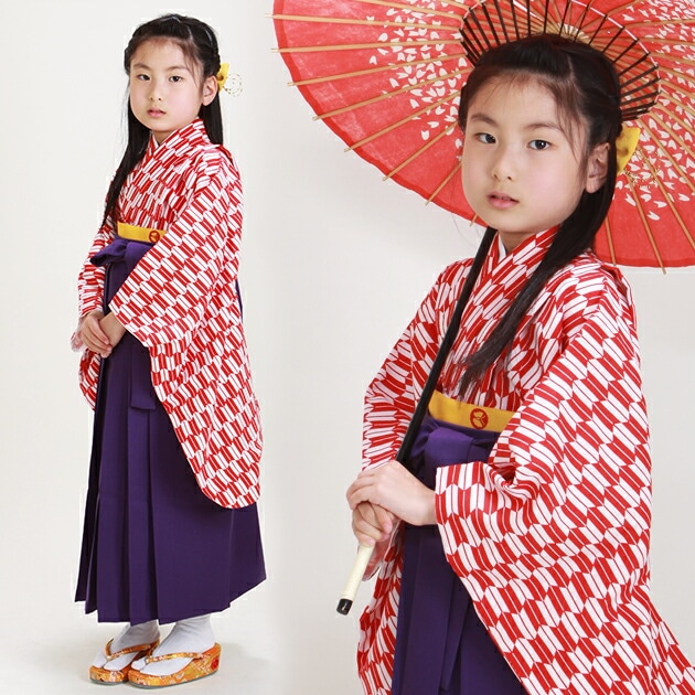 袴 レンタル 女の子/5～7歳 七五三着物 7歳 七五三着物7歳 赤色/矢絣