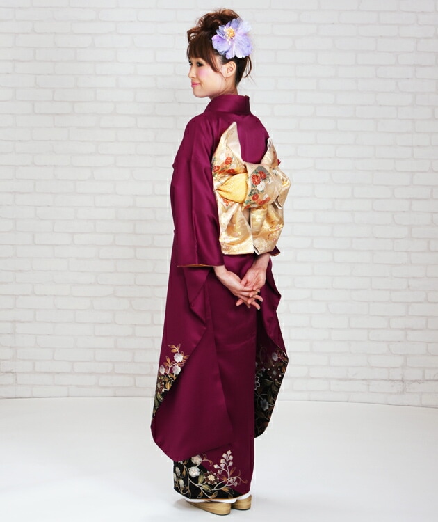 振袖 レンタル ワイン色/鳳凰に花 結婚式 成人式 結納 NT-206 | 振袖