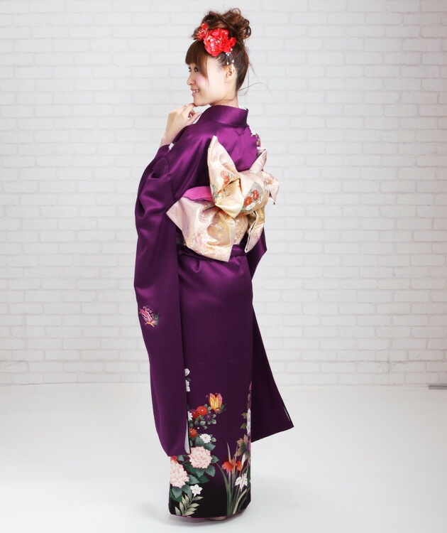 振袖 レンタル 紫色/四季花に蝶 結婚式 成人式 結納 NT-220 | 振袖
