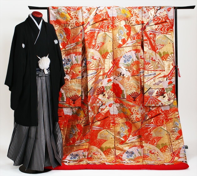 色打掛レンタル 朱色/扇面鶴 NT-175 | 色打掛レンタル | | 花嫁衣裳.com
