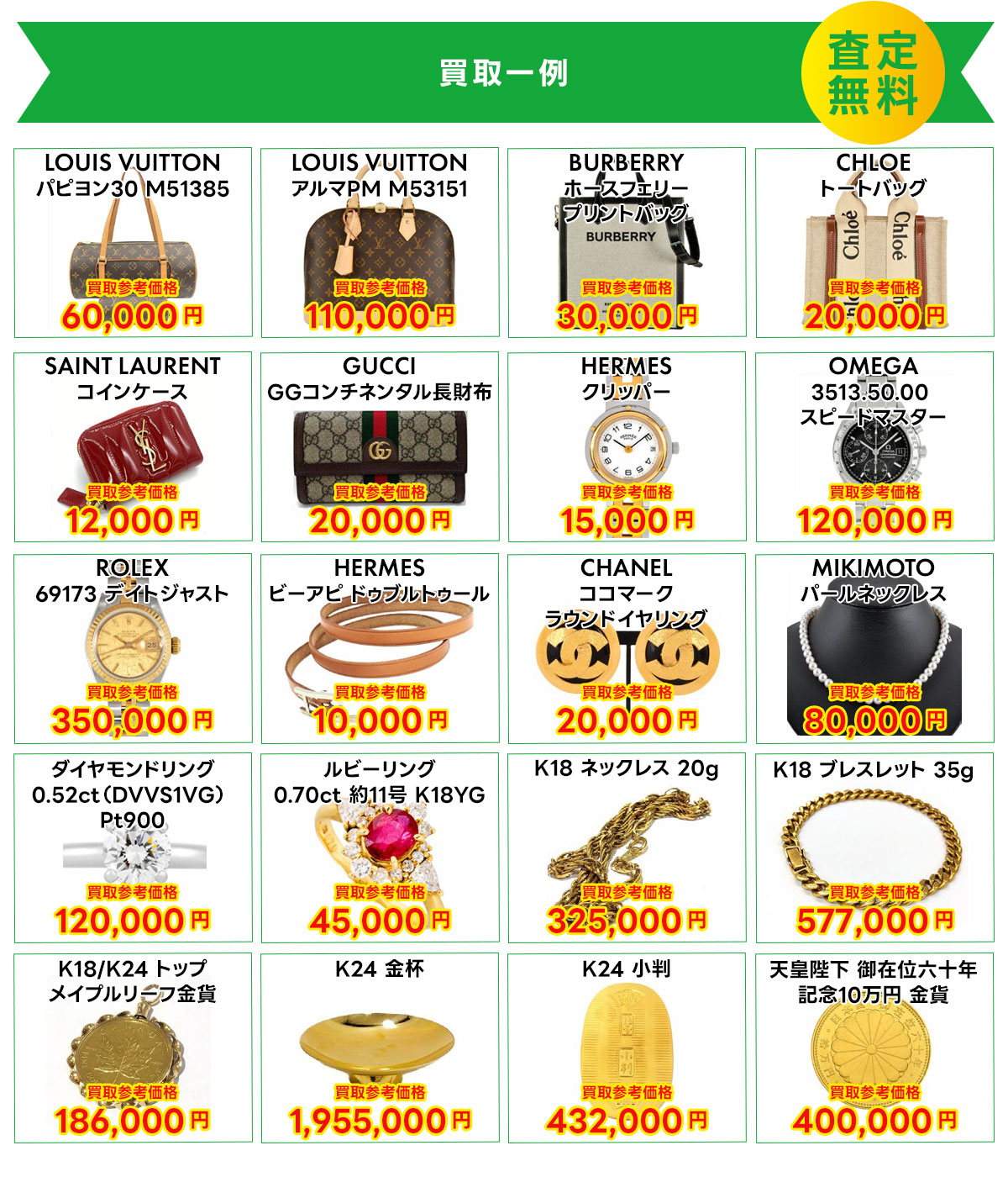 買取価格一例