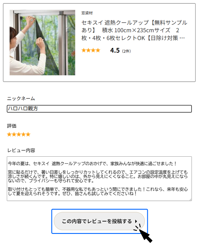 レビュー投稿の入力説明の画像