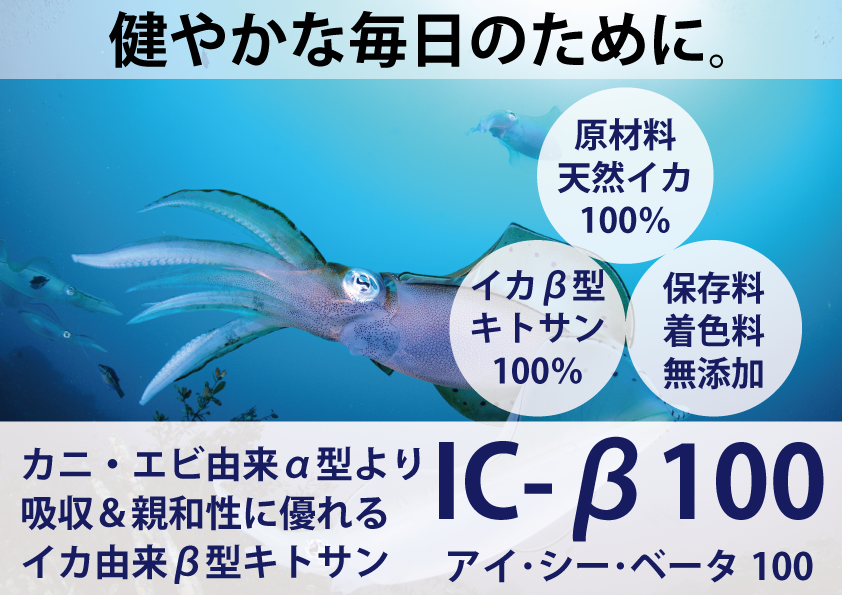 イカ由来β(ベータ)型キチンキトサン１００％　カニ・エビ由来α型より吸収率・親和性が良い イカ由来β型キトサン 【ＩＣ－β100】。
