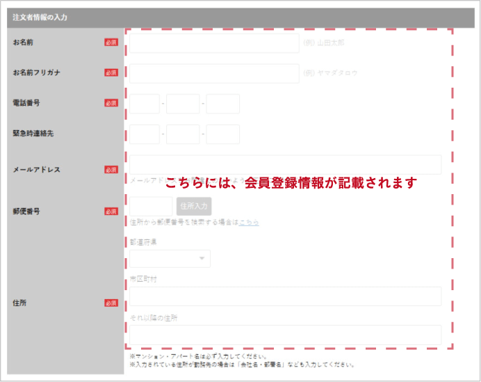 注文情報入力画面