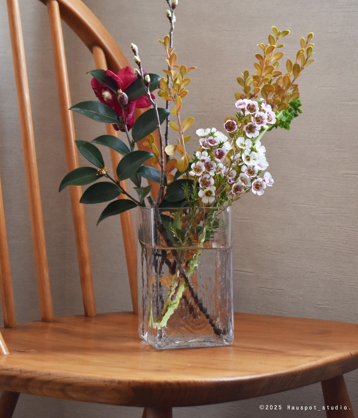 フラワーベース スクエア｜ゆらぎガラスのスクエアベース｜Lサイズ