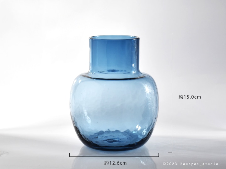 フラワーベース ガラス おしゃれ 青 クリア｜Lサイズ：約12.6cm丸×高さ 