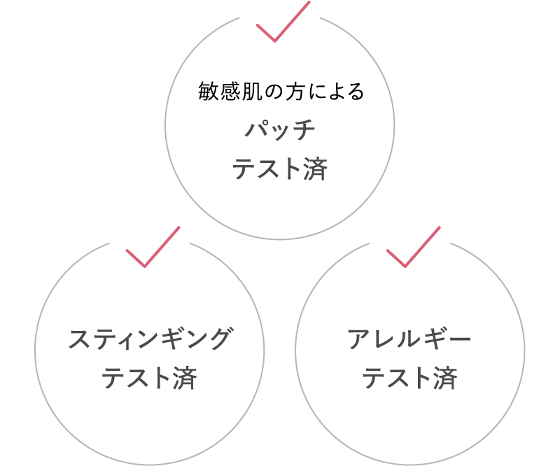 敏感肌の方による パッチテスト済  スティンギングテスト済 アレルギーテスト済