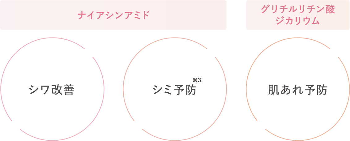 ナイアシンアミド シワ改善 シミ予防※3 グリチルリチン酸ジカリウム 肌あれ予防