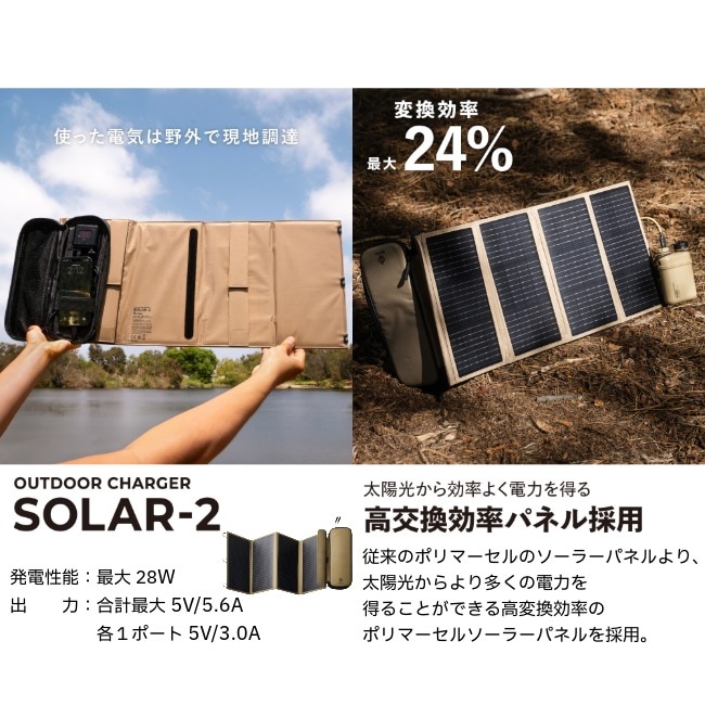 NESTOUT ネストアウト ソーラーチャージャー SOLAR-2(4パネル 28W/2.4A