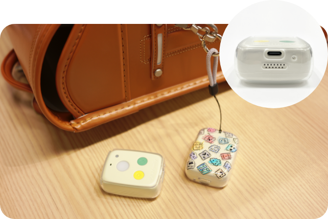 ランドセルに繋がっているはろここトークの写真&はろここトークの側面の円形画像