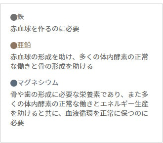 美容と健康につながる鉄、亜鉛、マグネシウムなど必須ミネラルも豊富