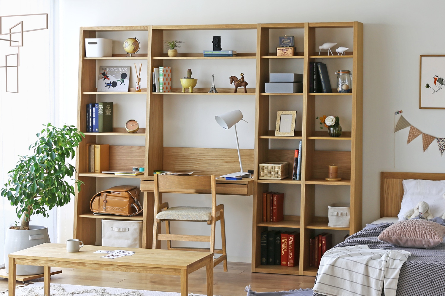 GALLE ガレ SHELF SET5 オーク 幅203cm (65 本棚 (右加工あり) + 35