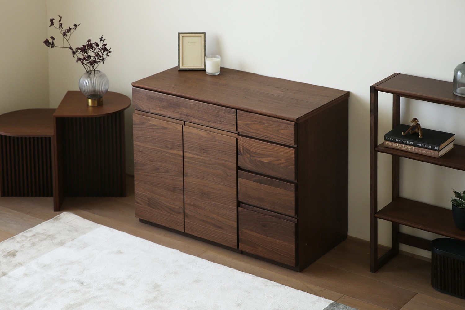 ASTER アスター LIVING SET2 ウォルナット (90天板 + 60キャビネット +