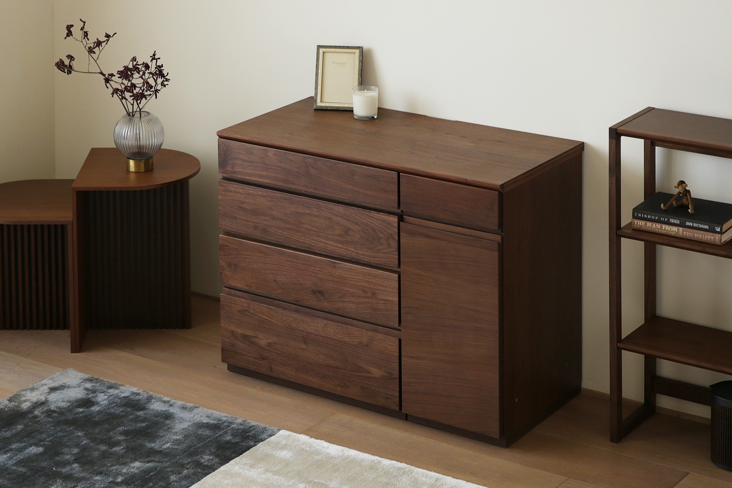 ア*ル様 ウッドスタンド（Walnut製）四角300×180㎜ (高：280㎜) ASTER アスター LIVING SET3 ウォルナット (90天板 + 60チェスト + 30