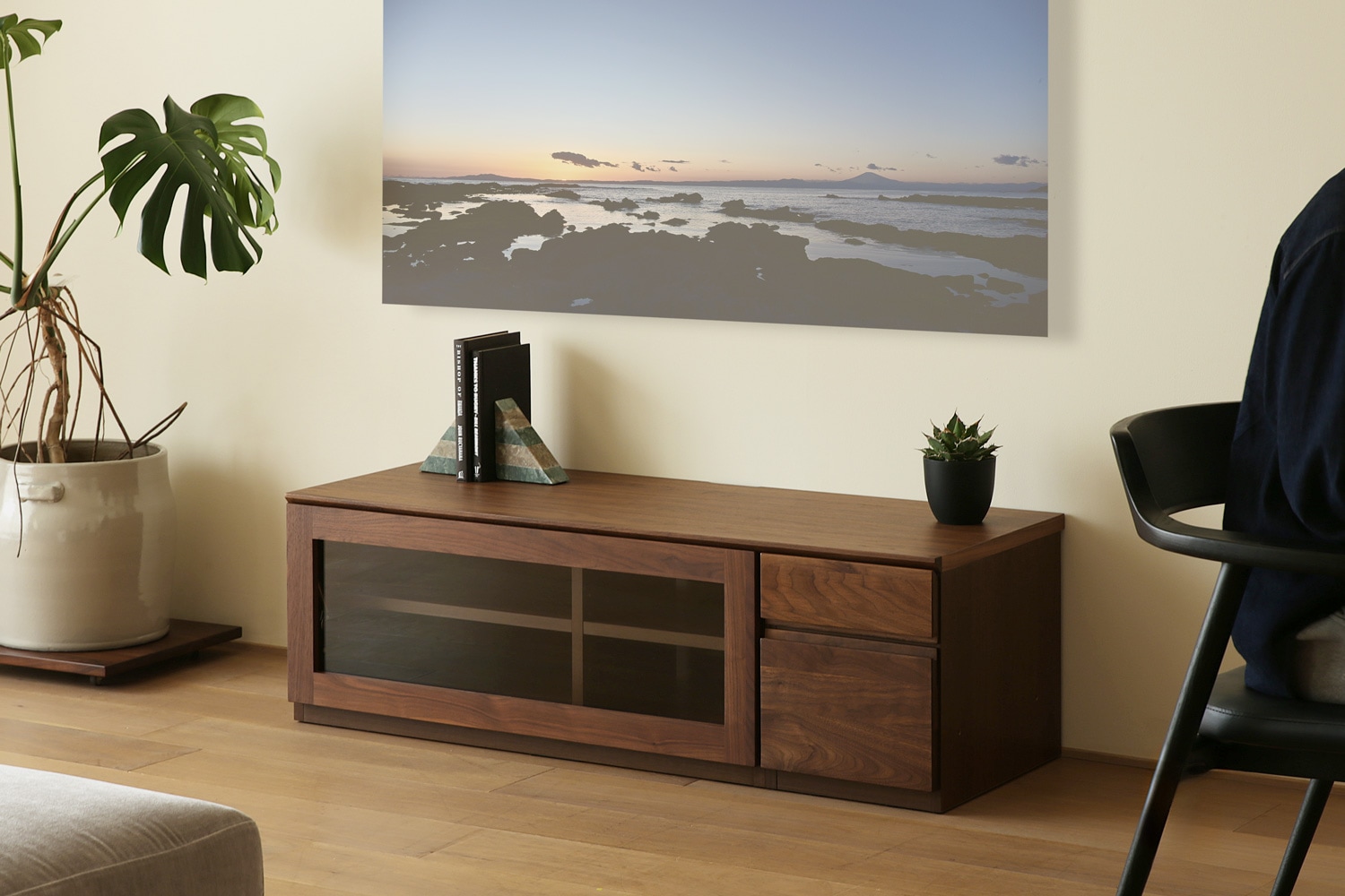 アクタス　ガラス天板　シェルフ ASTER アスター TV SET1 ウォルナット (120TV天板 + 90TVガラス扉 +