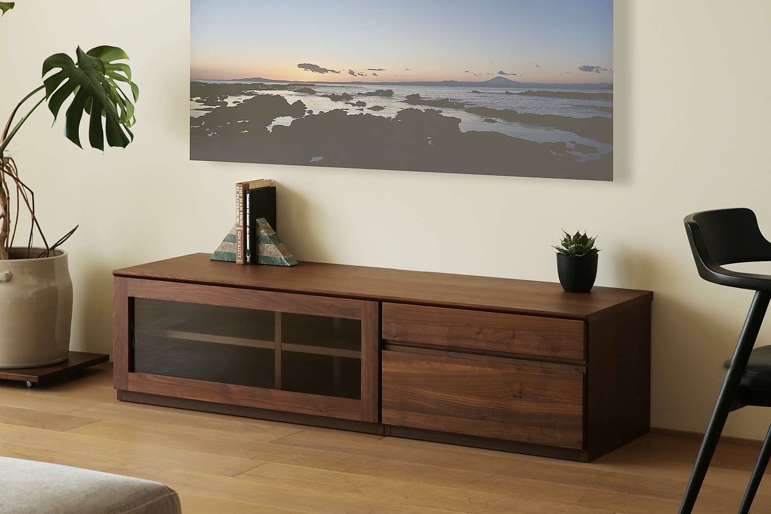 ASTER アスター TV SET3 ウォルナット (150TV天板 + 90TVガラス扉 +