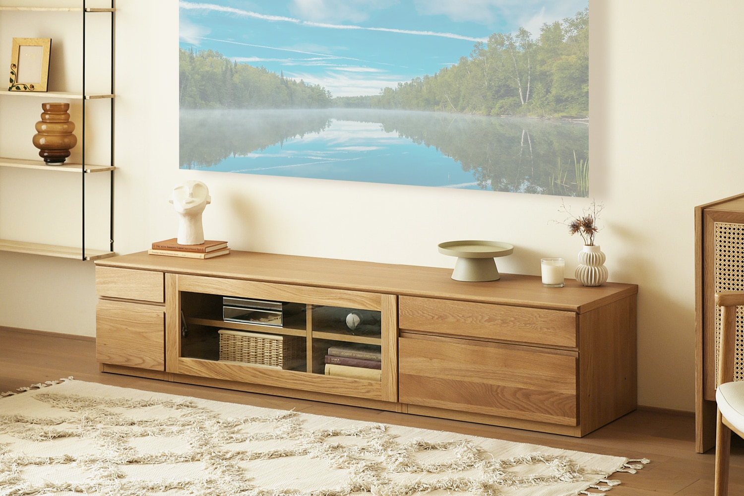 ASTER アスター TV SET4 オーク (180天板 + 30TVチェスト + 90TVガラス扉 +