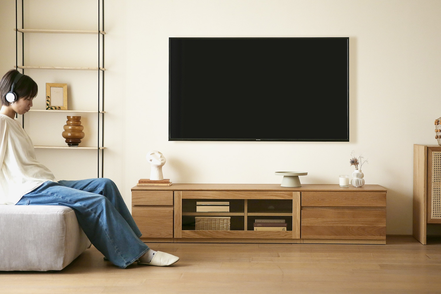 ASTER アスター TV SET4 オーク (180天板 + 30TVチェスト + 90TVガラス扉 +