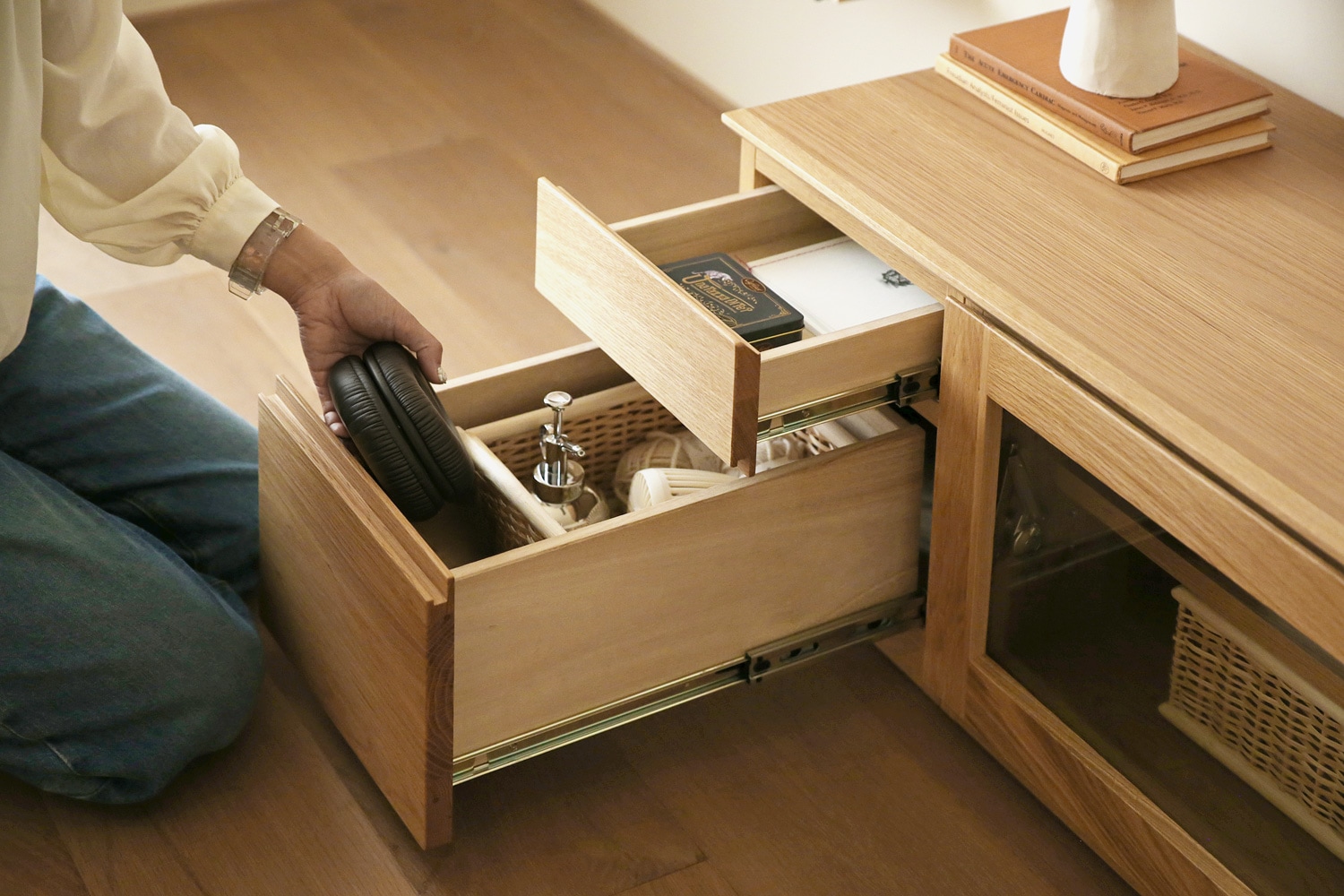 ASTER アスター TV SET4 オーク (180天板 + 30TVチェスト + 90TVガラス扉 +