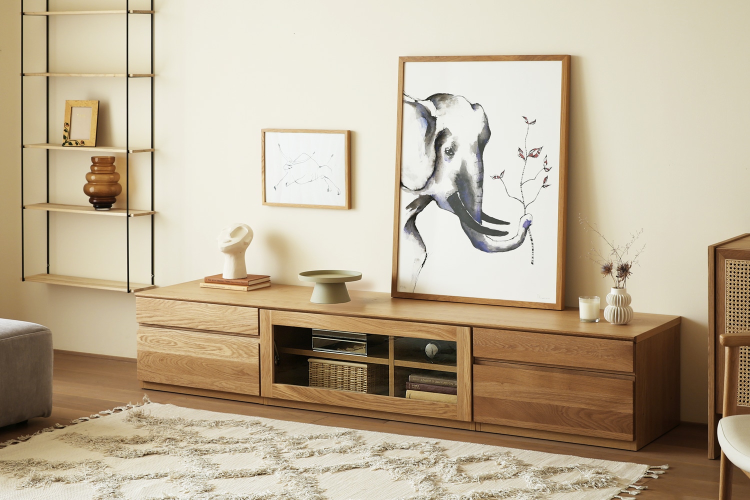 ASTER アスター TV SET5 オーク (210天板 + 60TVチェスト + 90TVガラス扉 +