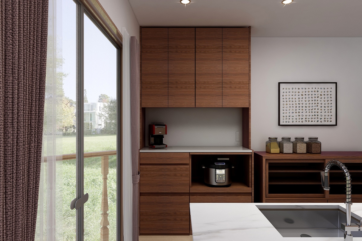 ウォルナットのキッチン収納