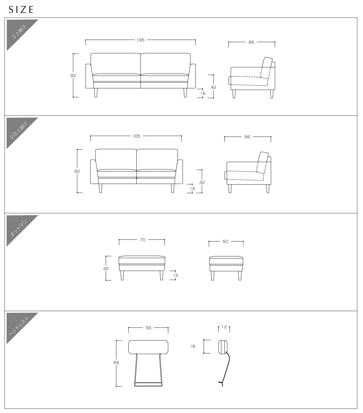 ソファのサイズ表