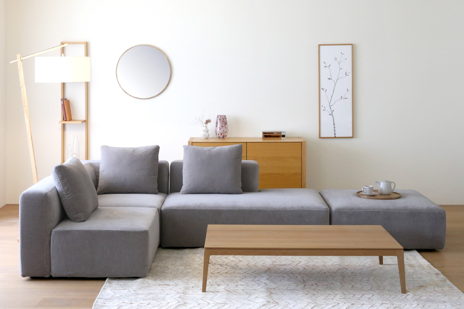 ライトグレー コーナーソファ SUMOWA SOFA コーナーソファ（左）ライトグレー