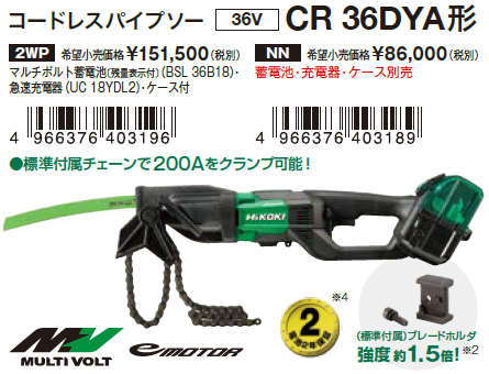 HiKOKI コードレスパイプソー 36V CR36DYA 本体のみ | YouTube紹介製品 