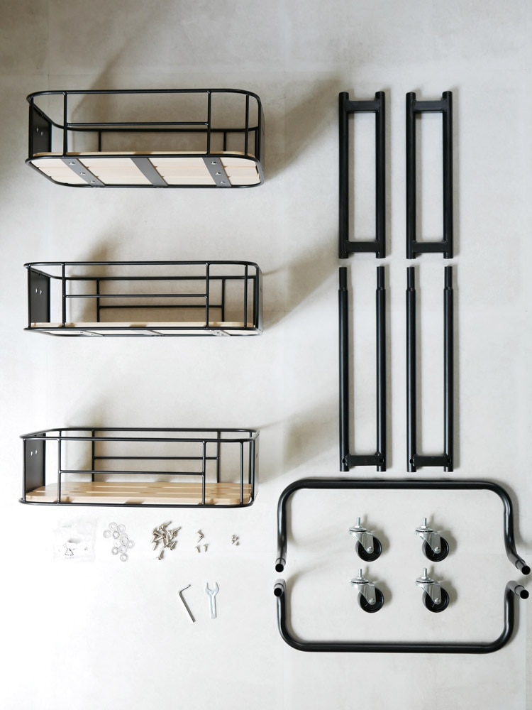 スチールと木材の3段ワゴン