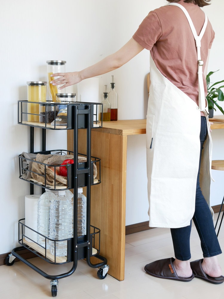 ビーワイケージ製3段スチールキッチンワゴン