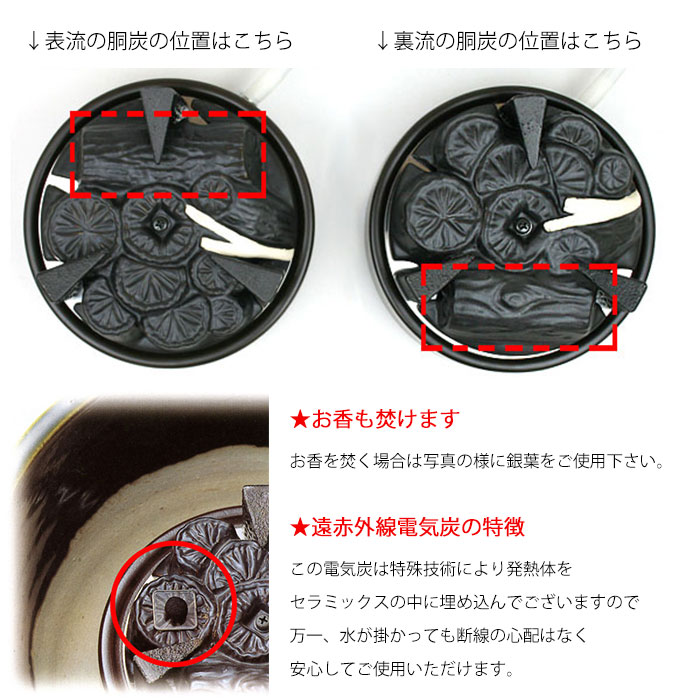 茶道具 風炉 電熱器 紅鉢風炉 黒 電気炭付 強弱切替スイッチ付（YU-408 