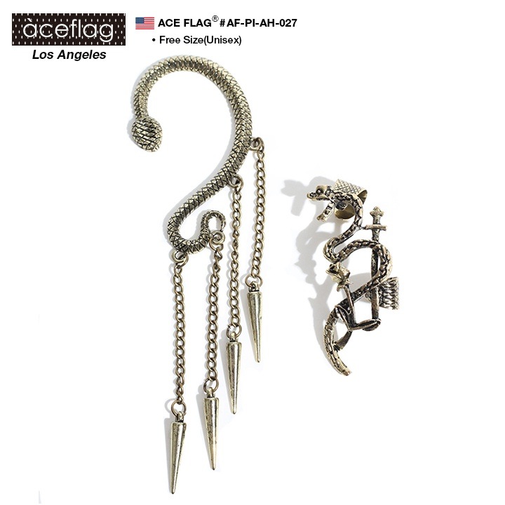 ストリート系 メンズ レディース ピアス Af Pi Ah 027 かっこいい ピアスホール不要 耳に挟むだけ イヤーカフス イヤカフ イヤークリップ ノンホール式ピアス イヤリング ヘビ 薔薇 剣 チェーン スタッズ ゴールド バンド系 パンク ロック 正規品 ギフト 片耳 本格派