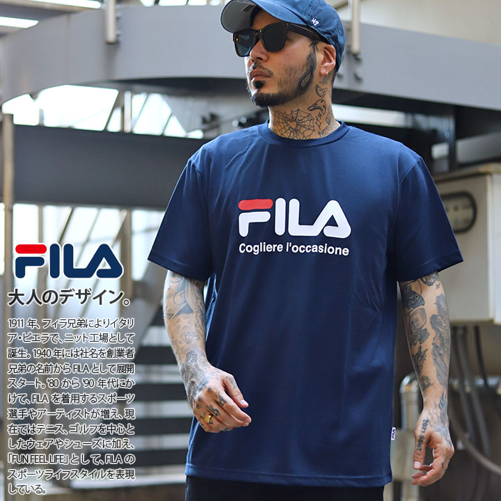 FILA フィラ トレーニングウェア カットソー sizeL/白ｘ紺