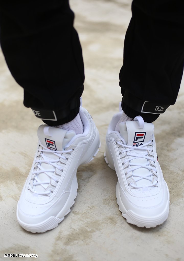 フィラ Fila Disruptor2 ディスラプター ダッドスニーカー ダッドシューズ テクノシューズ ローカット 靴 メンズ レディース 白 B系 ヒップホップ ストリート系 スポーツ ファッション かっこいい おしゃれ 厚底 シャークソール 白 本革 バスケットボール 衝撃吸収 F0215