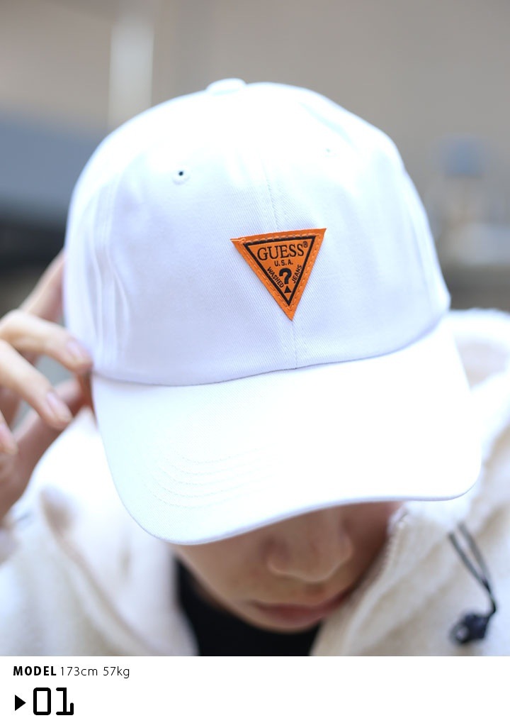 ゲス Guess 帽子 キャップ ローキャップ ボールキャップ Cap メンズ レディース 白 黒 男女兼用 B系 ヒップホップ ストリート系 ファッション ブランド トライアングル 逆三角形ロゴ シンプル ワンポイント 刺繍 ワッペン かっこいい おしゃれ ギフト Aj3a80kh 本格派