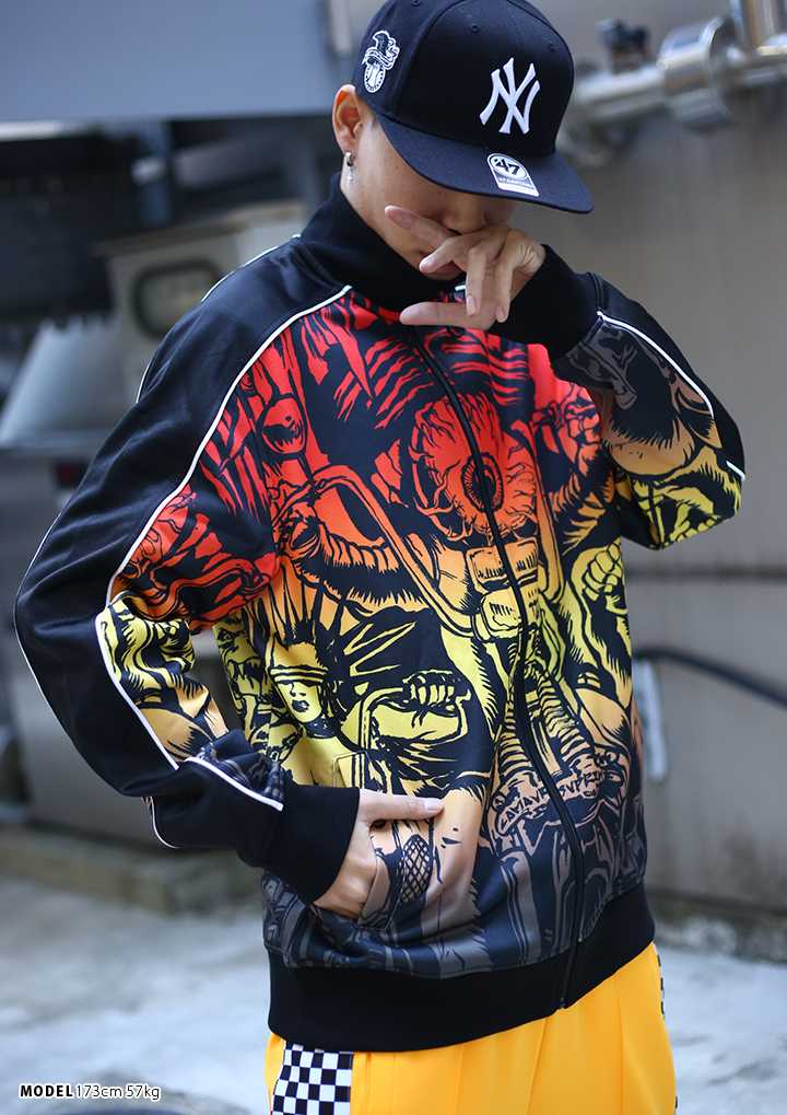 ミシカ Mishka スウェット Zipup トレーナー 長袖 メンズ 黒 L Xl 2l Ll 大きいサイズ B系 ヒップホップ ストリート系 ファッション ブランド 服 かっこいい おしゃれ Keepwatch キープウォッチ 目玉デザイン 人気キャラクター 切替 グラデーション Mss 本格派大人