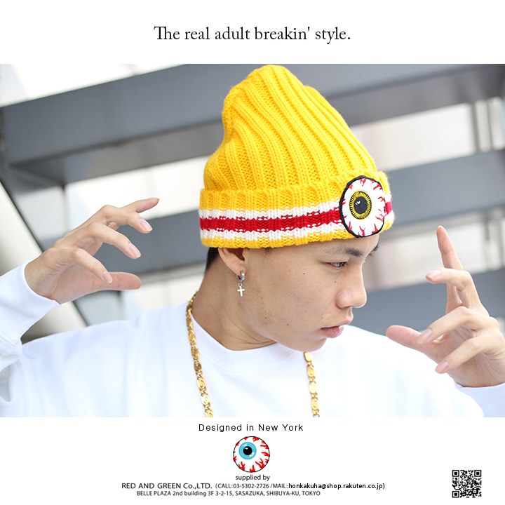 ミシカ Mishka 帽子 キャップ ニットキャップ ビーニー ニット帽 Cap メンズ レディース 春秋冬用 黄色 黒 B系 ヒップホップ ストリート系 ファッション ブランド おしゃれ ライン ジャガード Keepwatch キープウォッチ 目玉デザイン キャラクター刺繍 ワッペン Maw1226