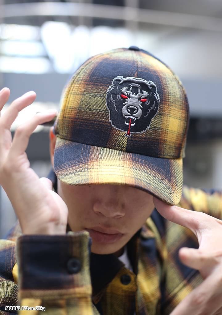 ミシカ Mishka 帽子 キャップ ローキャップ ボールキャップ Cap メンズ レディース 黄色 男女兼用 B系 ヒップホップ ストリート系 ファッション ブランド オンブレーチェック柄 Death Adder 熊 人気キャラクター 刺繍 かっこいい おしゃれ Nycモデル ギフト Maw