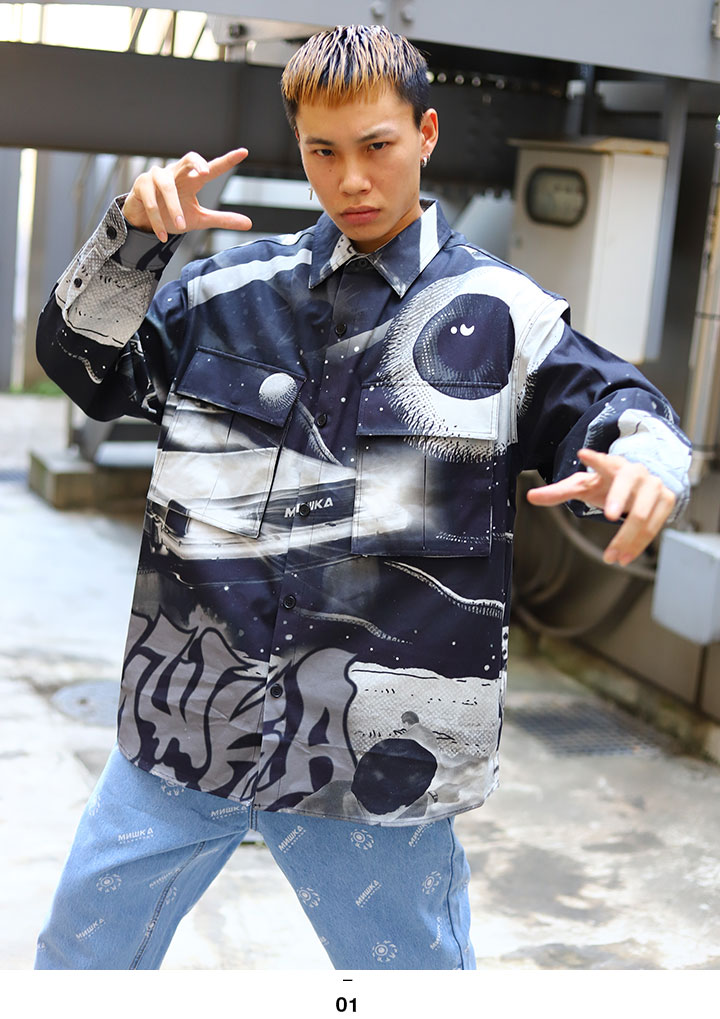 ミシカ MISHKA デニム風 長袖 NY 綺麗め カジュアル シャツ ミシカ MISHKA デニム風 長袖 NY 綺麗め カジュアル シャツ