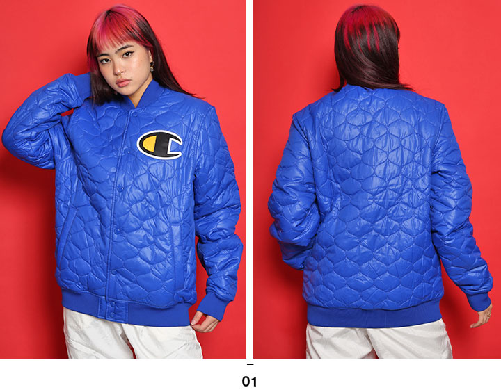 チャンピオンゴルフ ジャケット L スタジアム ブルー系 USA ロゴ 中綿