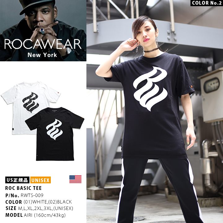 b系 ヒップホップ ストリート系 ファッション 服 メンズ レディース Tシャツ 半袖 【RWTS-009】 ロカウェア ROCAWEAR  ティーシャツ ブランドロゴ 定番 モノトーン ビッグシルエット 白 黒 M L XL 2L LL 2XL 3L XXL 3XL 4L XXXL  大きいサイズ 正規品