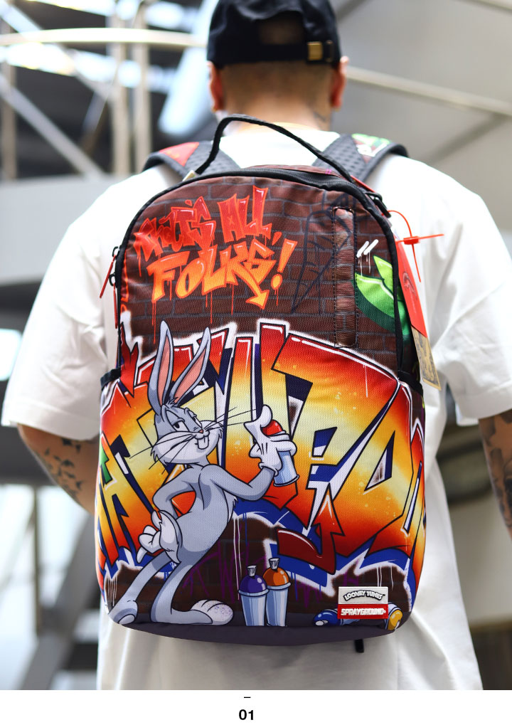 SPRAY GROUND × ルーニー・テューンズ リュック 大きめ 大容量 高機能 メンズ 茶色 大きいサイズ Looney Tunes 限定  コラボ 公式グッズ スプレーグラウンド バッグ おしゃれ バックスバニー b系 ヒップホップ ファッション ストリート系 ハイ ブランド 2022春夏 