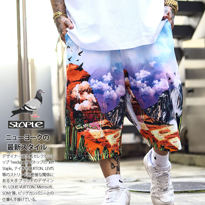 Staple ハーフパンツ メンズ 春夏用 青 大きいサイズ ステイプル 柄パンツ ナイロンパンツ ショートパンツ バギーパンツ ゆったり パンツ おしゃれ かっこいい 総柄 鳥 ロゴ 刺繍 アウトドア ヒップホップ ストリート系 ブランド 新作 2105b6561 本格派大人のb系 公式通販